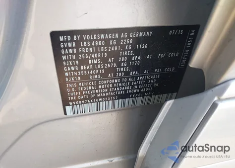 2016 Volkswagen Tiguan R-Line z USA, uszkodzony, nr VIN WVGBV7AX1GW023157